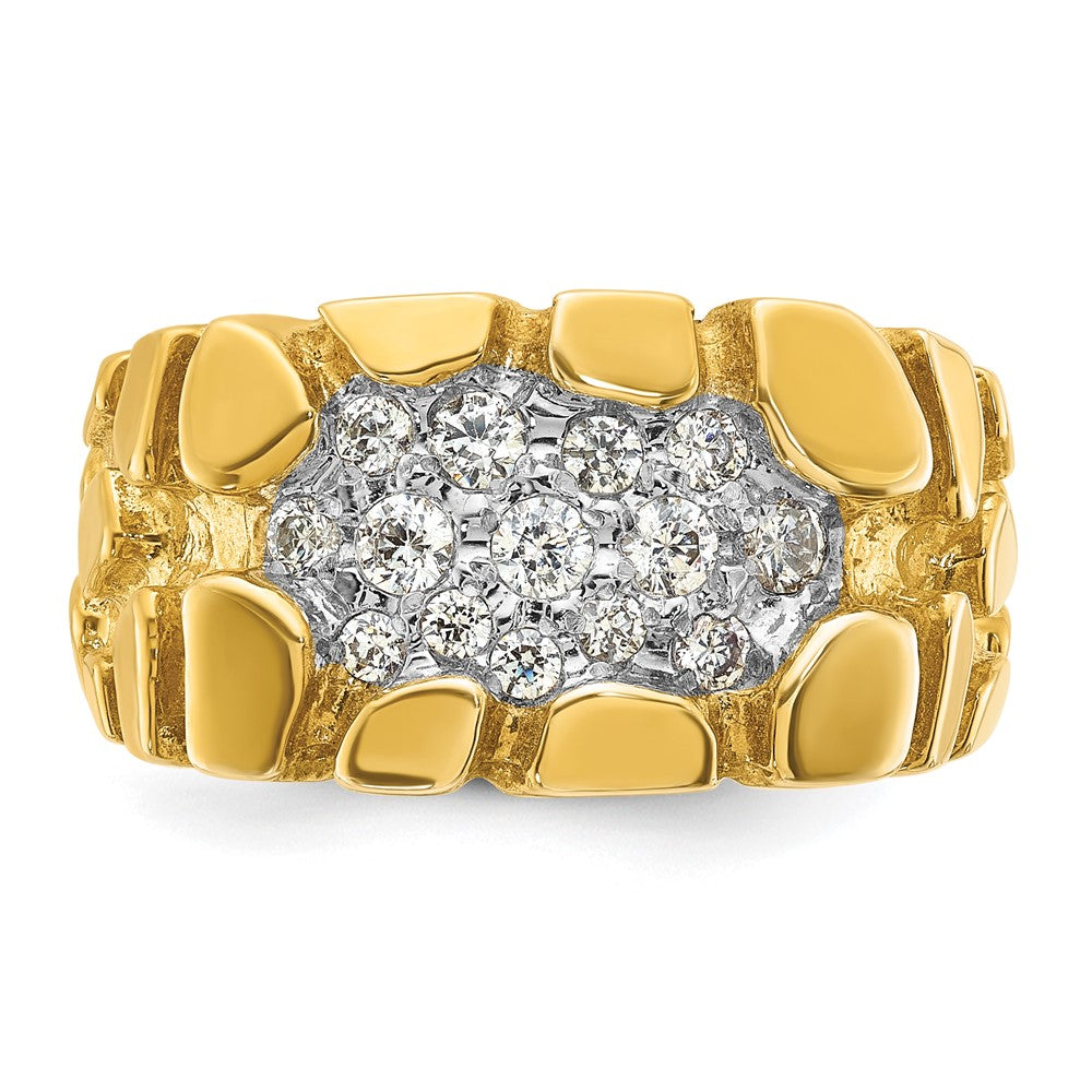 14k Yellow Gold Men's Cluster 1/2 carat Diamond Nugget Complete Ring