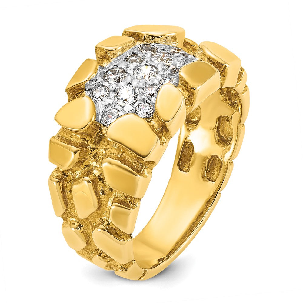 14k Yellow Gold Men's Cluster 1/2 carat Diamond Nugget Complete Ring