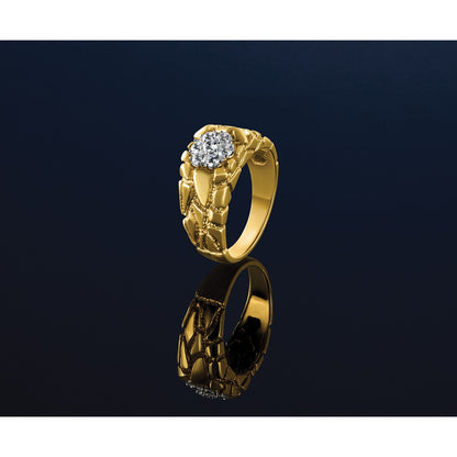 10K Two-Tone Ibgoodman Men'S Polished And Nugget Textured Round Cluster Ring Mounting