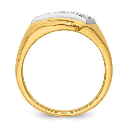 14k Yellow & Rhodium  with White 1/2 Ct. Lab Grown Diamond VS/SI+ G+ Complete Polished and Grooved Three Stone Men's Ring
