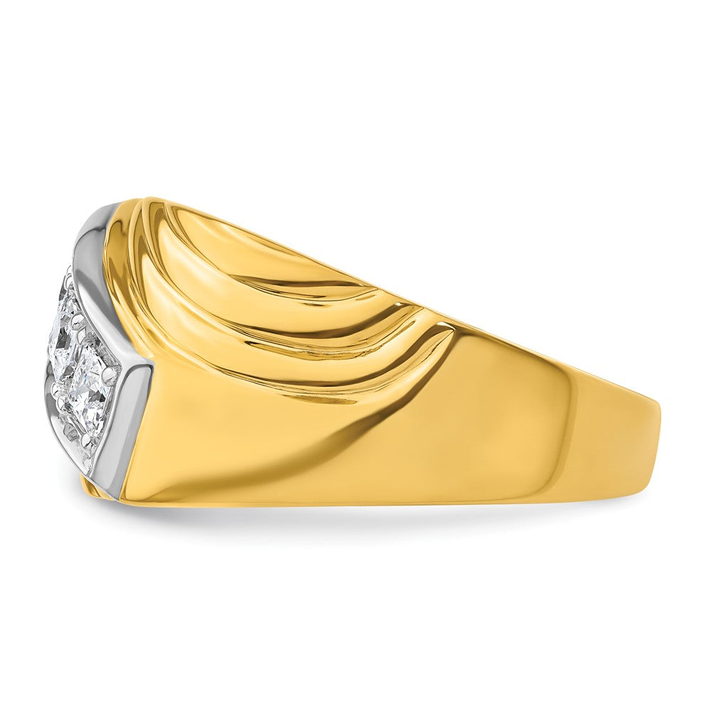 14k Yellow & Rhodium  with White 1/2 Ct. Lab Grown Diamond VS/SI+ G+ Complete Polished and Grooved Three Stone Men's Ring