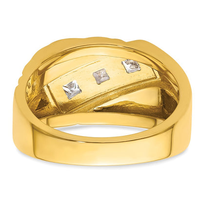 14k Yellow & Rhodium  with White 1/2 Ct. Lab Grown Diamond VS/SI+ G+ Complete Polished and Grooved Three Stone Men's Ring