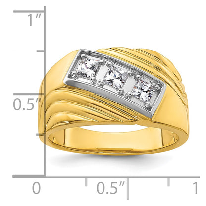 14k Yellow & Rhodium  with White 1/2 Ct. Lab Grown Diamond VS/SI+ G+ Complete Polished and Grooved Three Stone Men's Ring