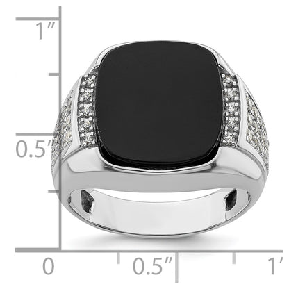 14k White Gold 5/8 Ct. Lab Grown Diamond VS/SI+ G+ and Onyx Men's Ring