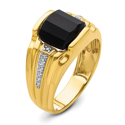 14k Yellow Gold  1/8 Ct. Lab Grown Diamond VS/SI+ G+ and Onyx Complete Men's Ring