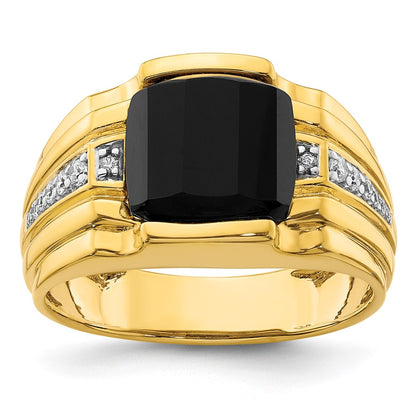 14k Yellow Gold  1/8 Ct. Lab Grown Diamond VS/SI+ G+ and Onyx Complete Men's Ring