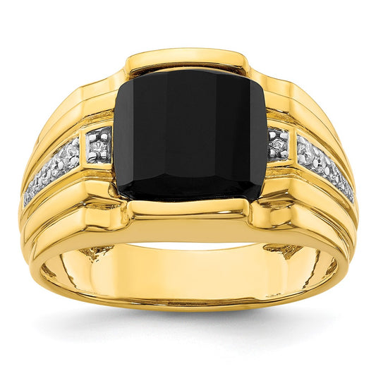 14k Yellow Gold  1/8 Ct. Lab Grown Diamond VS/SI+ G+ and Onyx Complete Men's Ring