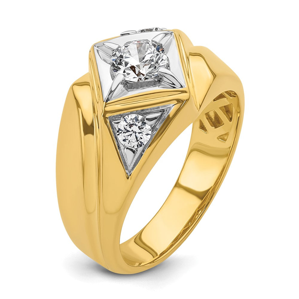 14k Yellow Gold  with White Rhodium 7/8 Ct. Lab Grown Diamond VS/SI+ G+ Complete Polished and Satin Men's Ring