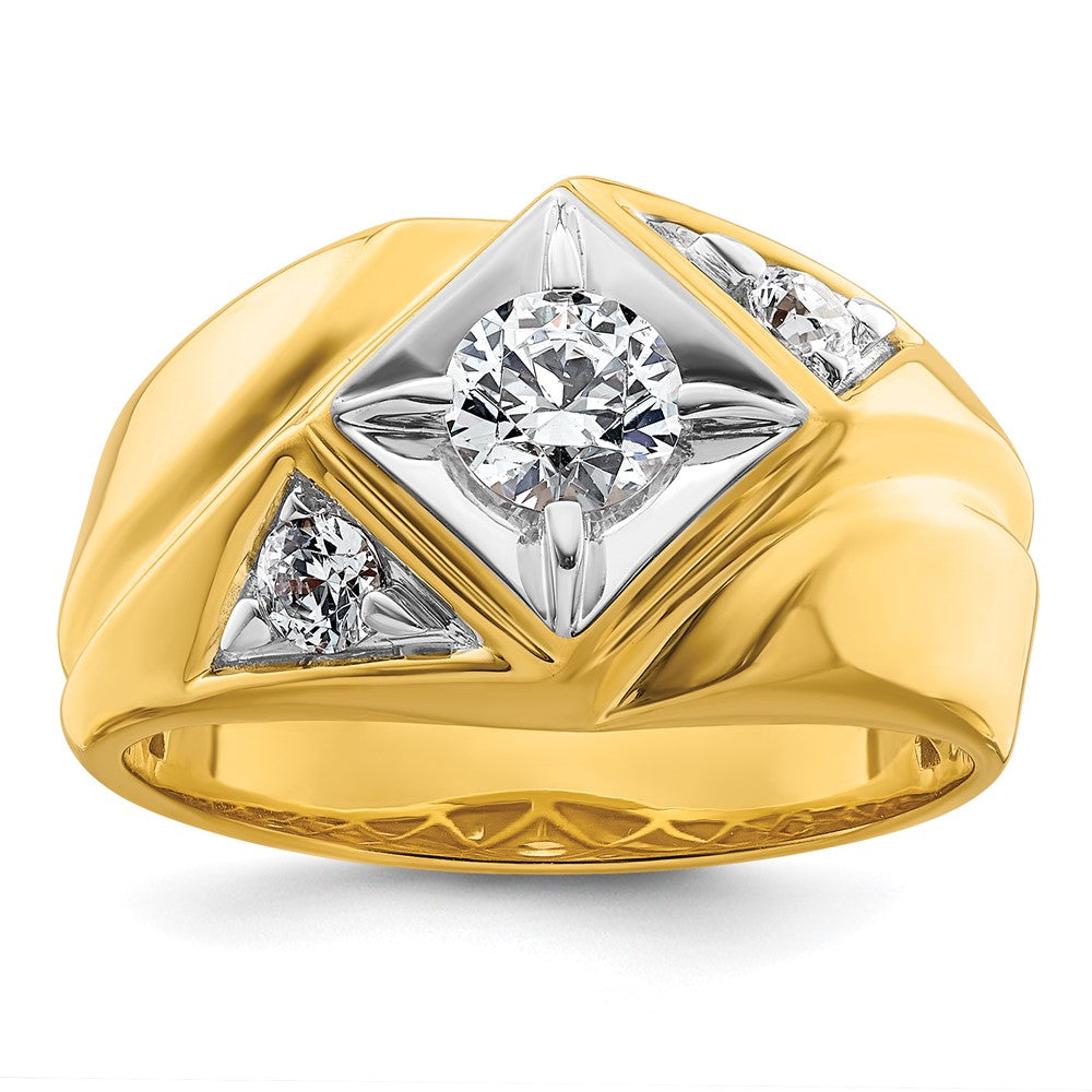 14k Yellow Gold  with White Rhodium 7/8 Ct. Lab Grown Diamond VS/SI+ G+ Complete Polished and Satin Men's Ring