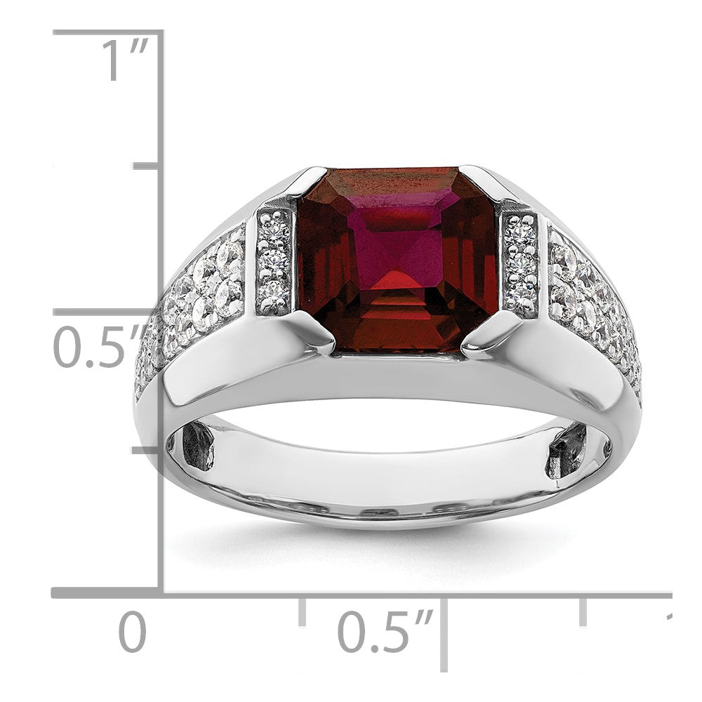 14k White Gold 5/8 Ct. Lab Grown Diamond VS/SI+ G+ and Created Ruby Men's Ring