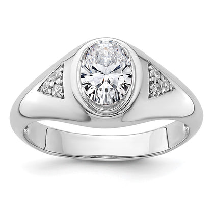 14k White Gold 1/10 Ct. Lab Grown Diamond 1 Ct. Oval Center Men's Ring