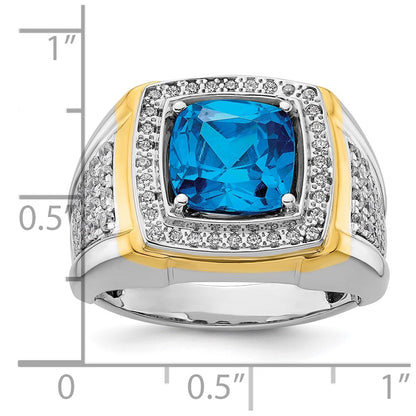 14k Two-Tone 3/4 Ct. Lab Grown Diamond VS/SI+ G+ and Blue Topaz Men's Ring