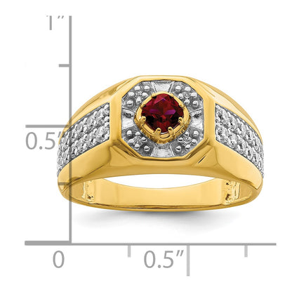 14k Yellow Gold 5/8 Ct. Lab Grown Diamond VS/SI+ G+ and Created Ruby Men's Ring