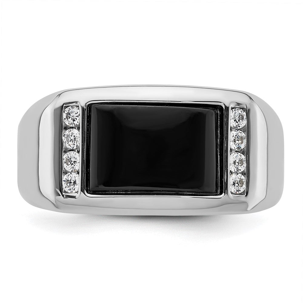 14k White Gold 1/5 Ct. Lab Grown Diamond VS/SI+ G+ and Onyx Men's Ring