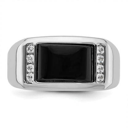 14k White Gold 1/5 Ct. Lab Grown Diamond VS/SI+ G+ and Onyx Men's Ring