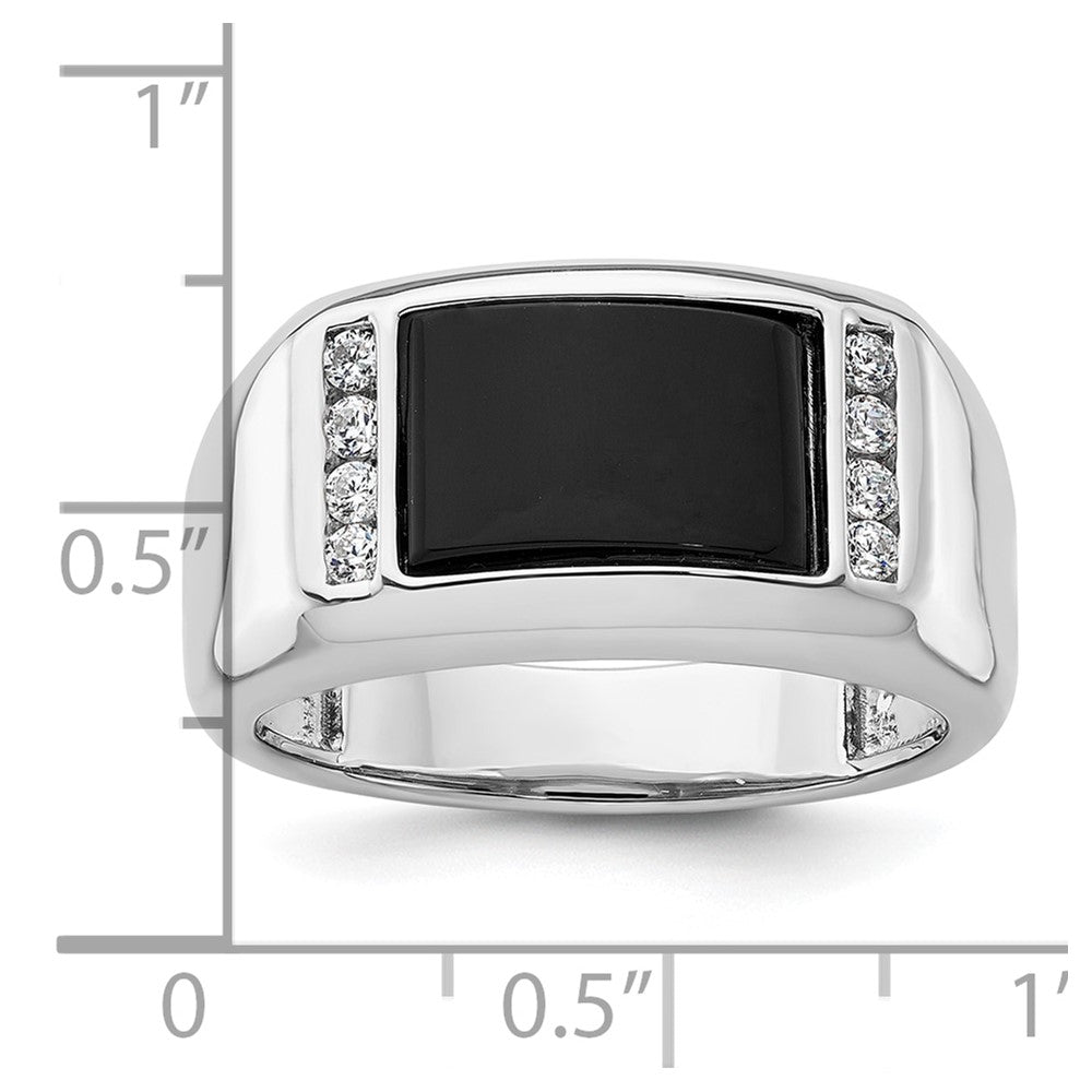 14k White Gold 1/5 Ct. Lab Grown Diamond VS/SI+ G+ and Onyx Men's Ring