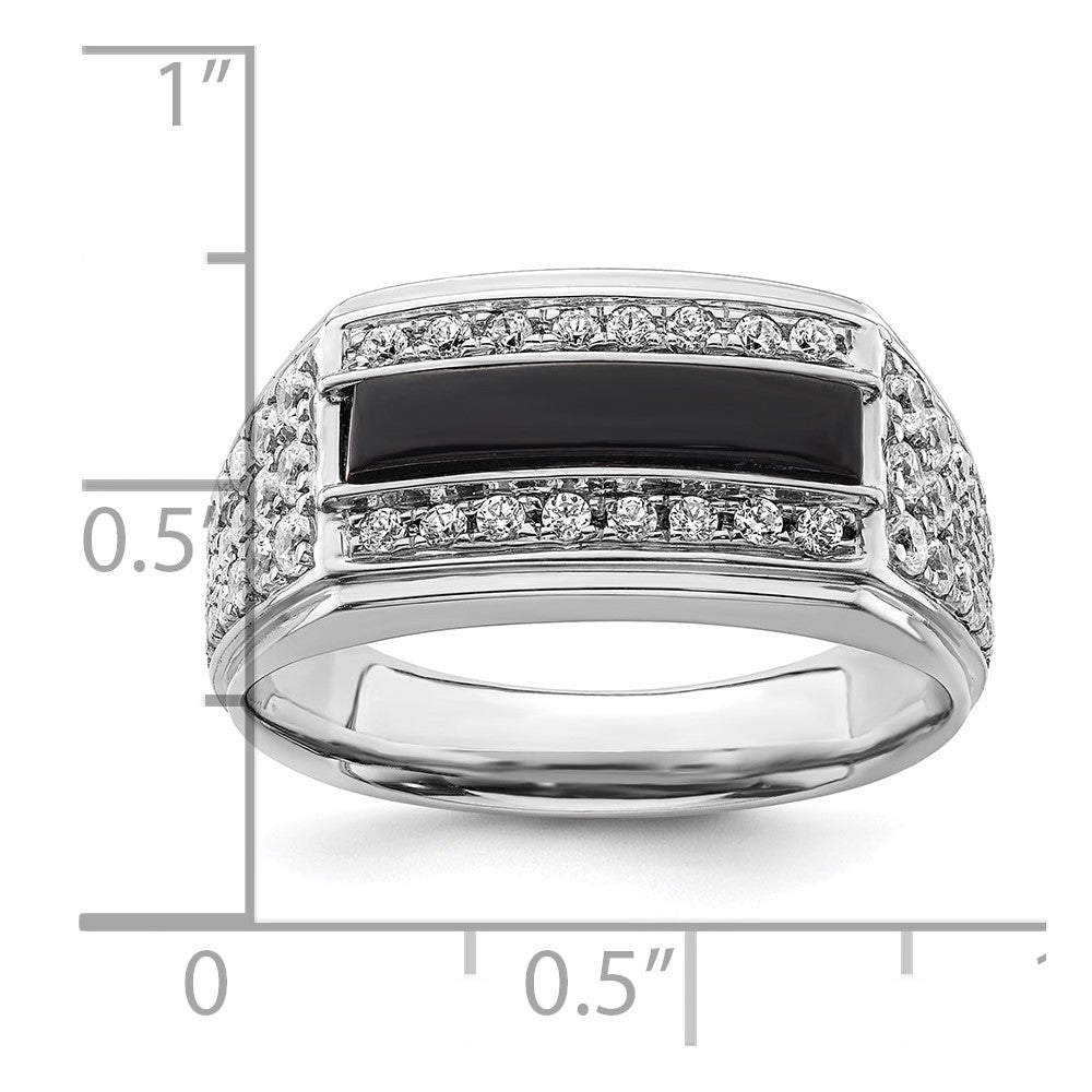 14k White Gold 1 Ct. Lab Grown Diamond VS/SI+ G+ and Onyx Men's Ring