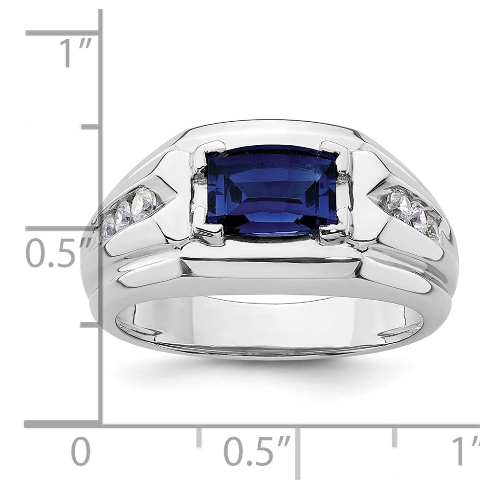 14k White Gold 1/4 Ct. Lab Grown Diamond VS/SI+ G+ and Lab Created Blue Sapphire Men's Ring
