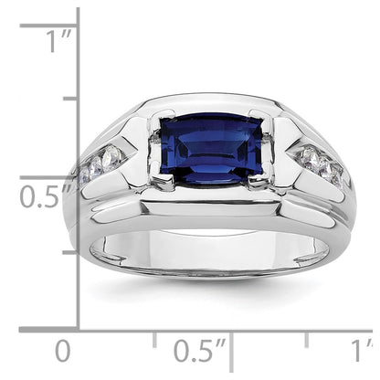 14k White Gold 1/4 Ct. Lab Grown Diamond VS/SI+ G+ and Lab Created Blue Sapphire Men's Ring