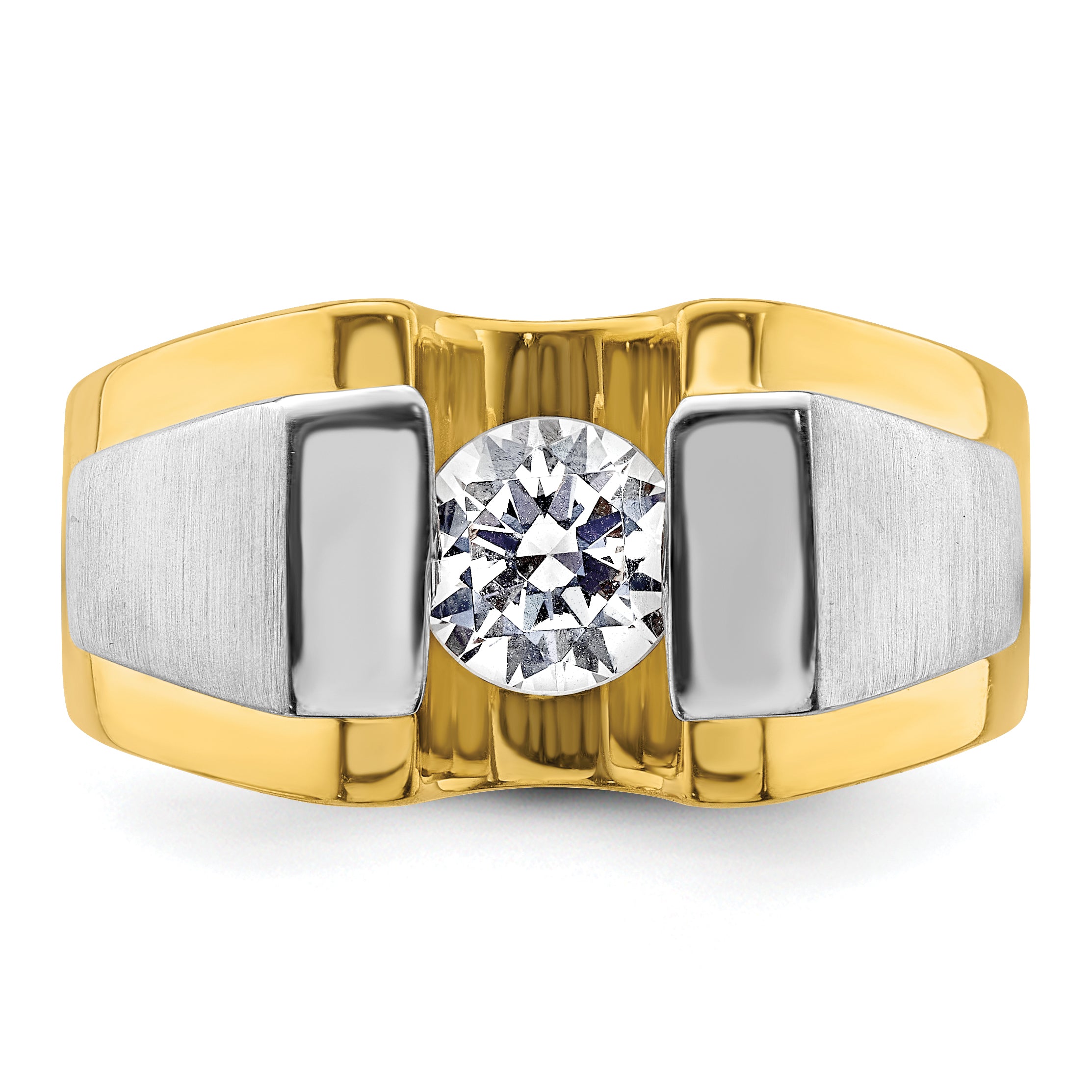 14k Two-Tone 1 Ct. Lab Grown Diamond VS/SI+ G+ Polished and Satin Men's Ring