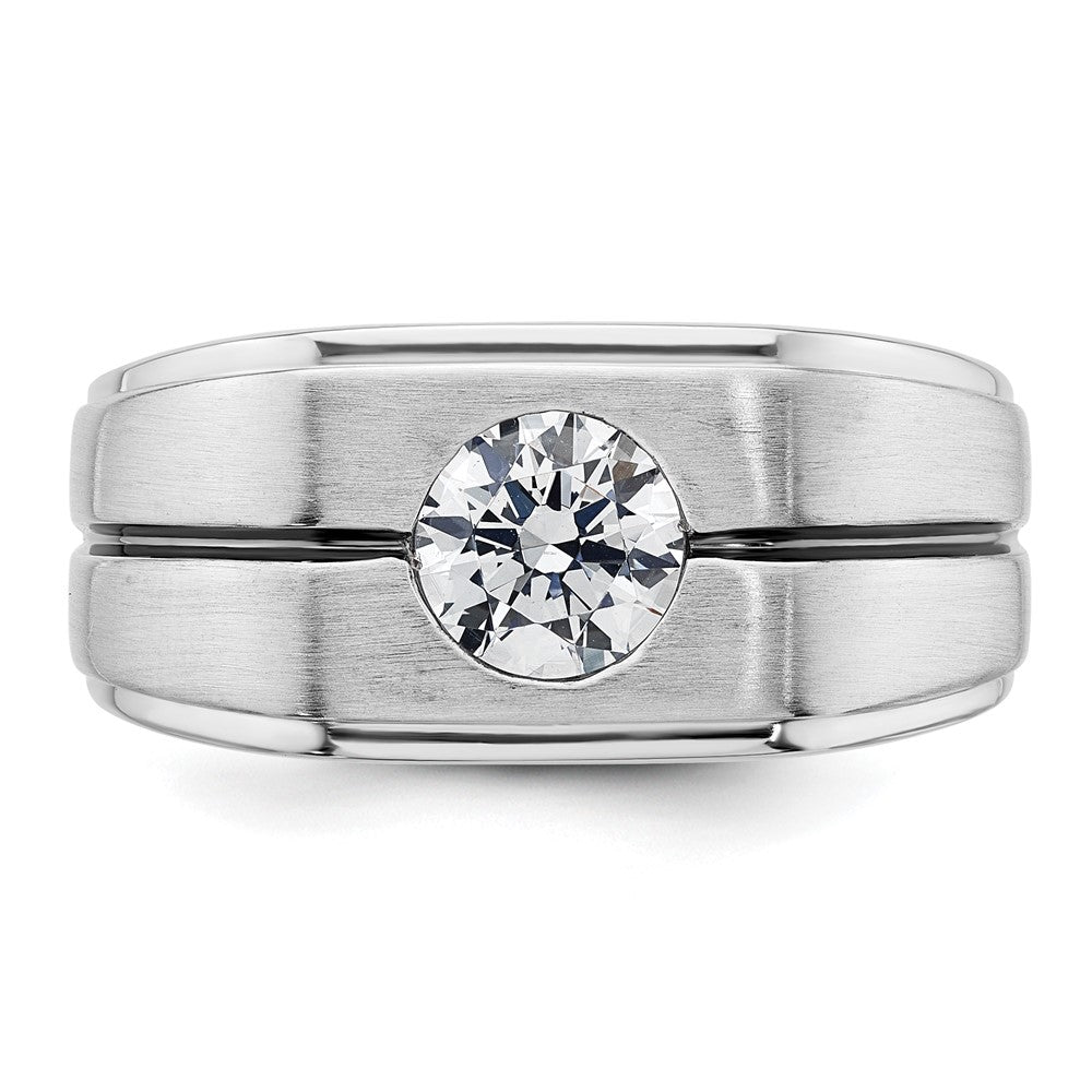 14k White Gold with Black Rhodium 1 Ct. Lab Grown Diamond VS/SI+ G+ Complete Satin Men's Ring