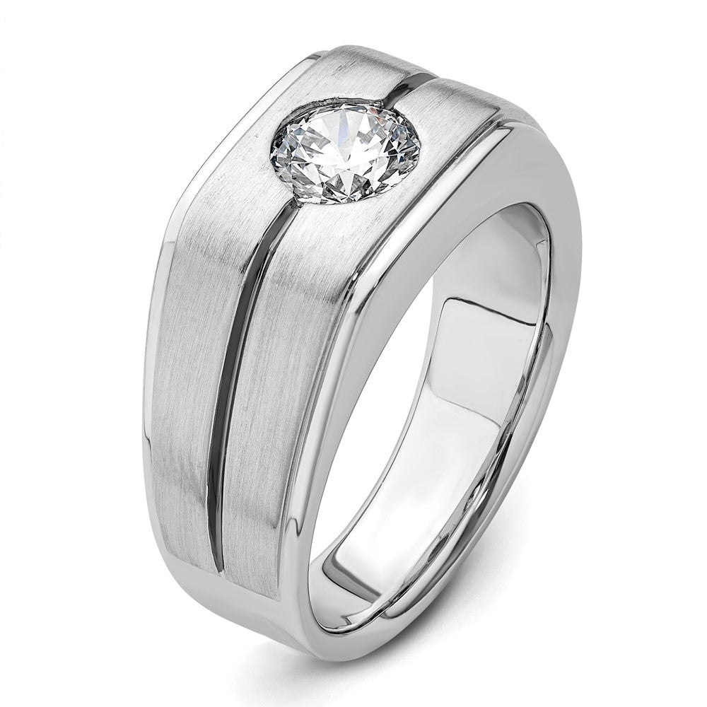 14k White Gold with Black Rhodium 1 Ct. Lab Grown Diamond VS/SI+ G+ Complete Satin Men's Ring