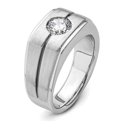 14k White Gold with Black Rhodium 1 Ct. Lab Grown Diamond VS/SI+ G+ Complete Satin Men's Ring