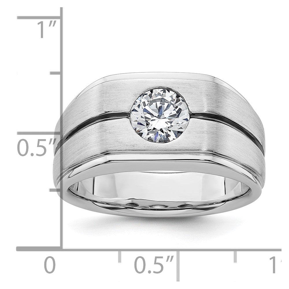 14k White Gold with Black Rhodium 1 Ct. Lab Grown Diamond VS/SI+ G+ Complete Satin Men's Ring