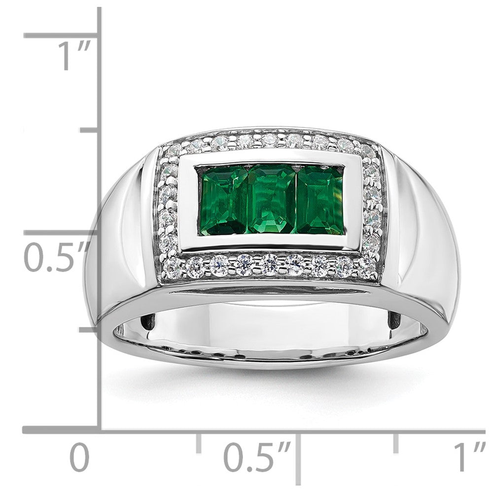 14k White Gold 1/3 Ct. Lab Grown Diamond VS/SI+ G+ and Created Emerald Men's Ring