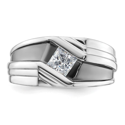 14k White Gold with Black Rhodium 1/2 Ct. Lab Grown Diamond VS/SI+ G+ Complete Satin Men's Ring