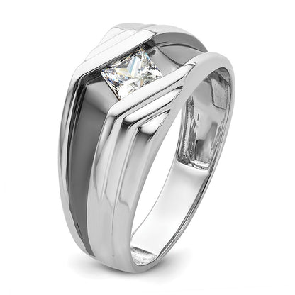 14k White Gold with Black Rhodium 1/2 Ct. Lab Grown Diamond VS/SI+ G+ Complete Satin Men's Ring