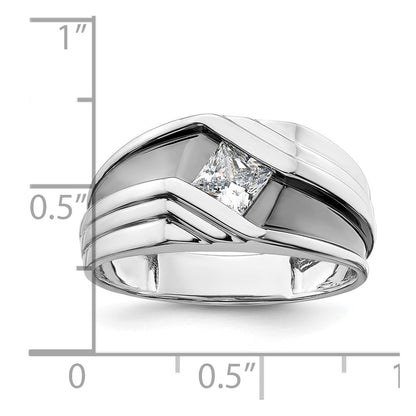 14k White Gold with Black Rhodium 1/2 Ct. Lab Grown Diamond VS/SI+ G+ Complete Satin Men's Ring