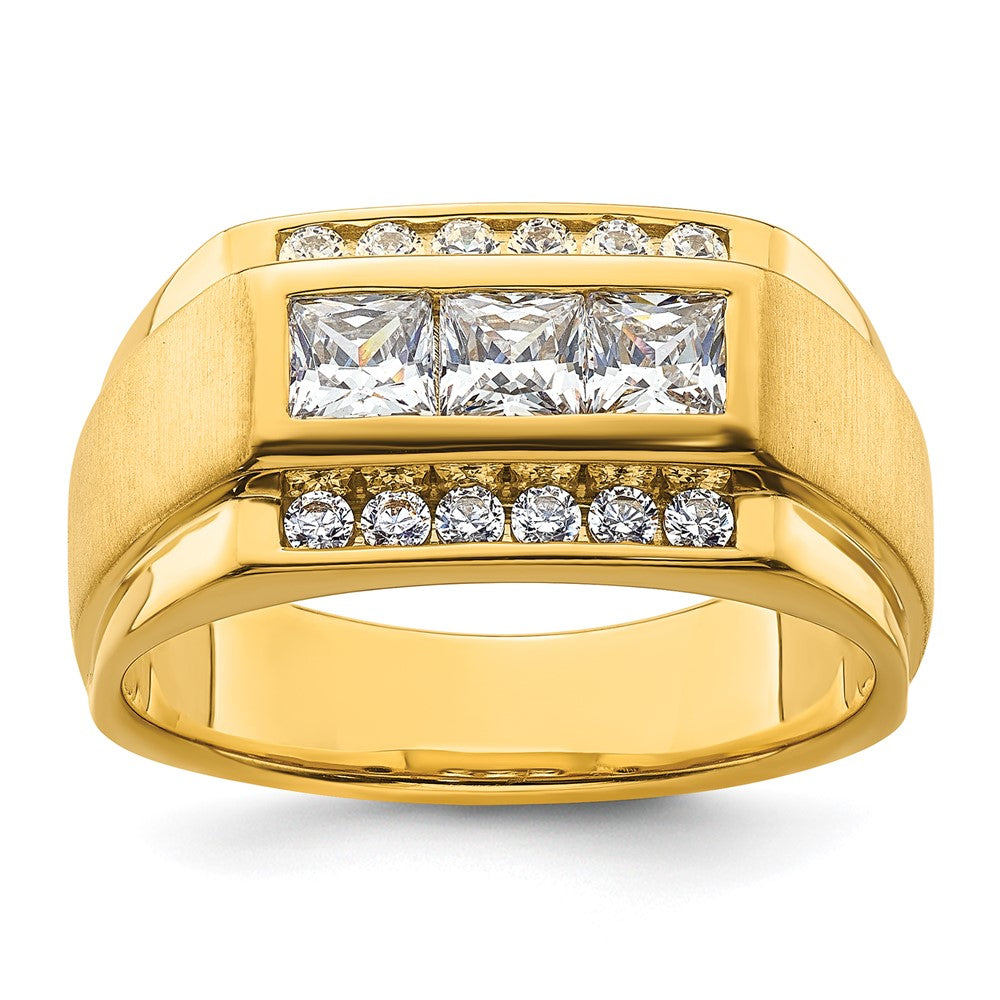 14k Yellow Gold  1 1/8 Ct. Lab Grown Diamond VS/SI+ G+ Complete Polished and Satin Men's Ring
