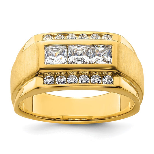 14k Yellow Gold  1 1/8 Ct. Lab Grown Diamond VS/SI+ G+ Complete Polished and Satin Men's Ring