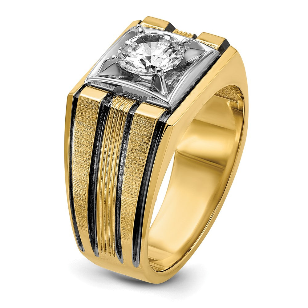 14k Two-tone  Two Tone with Black Rhodium 1 Ct. Lab Grown Diamond VS/SI+ G+ Complete Polished and Satin Men's Ring
