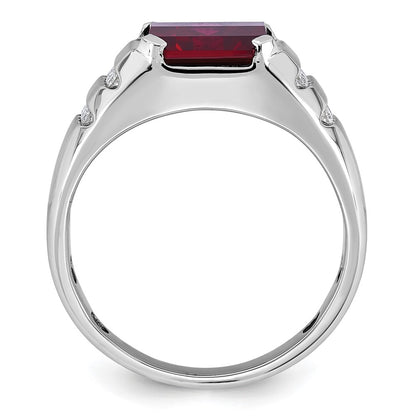 14k White Gold Men's Created Ruby and 1/5 carat Diamond Complete Ring