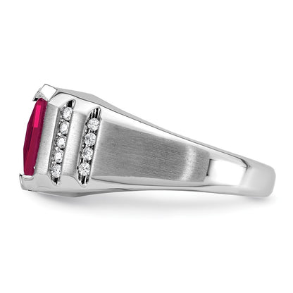 14k White Gold Men's Created Ruby and 1/5 carat Diamond Complete Ring