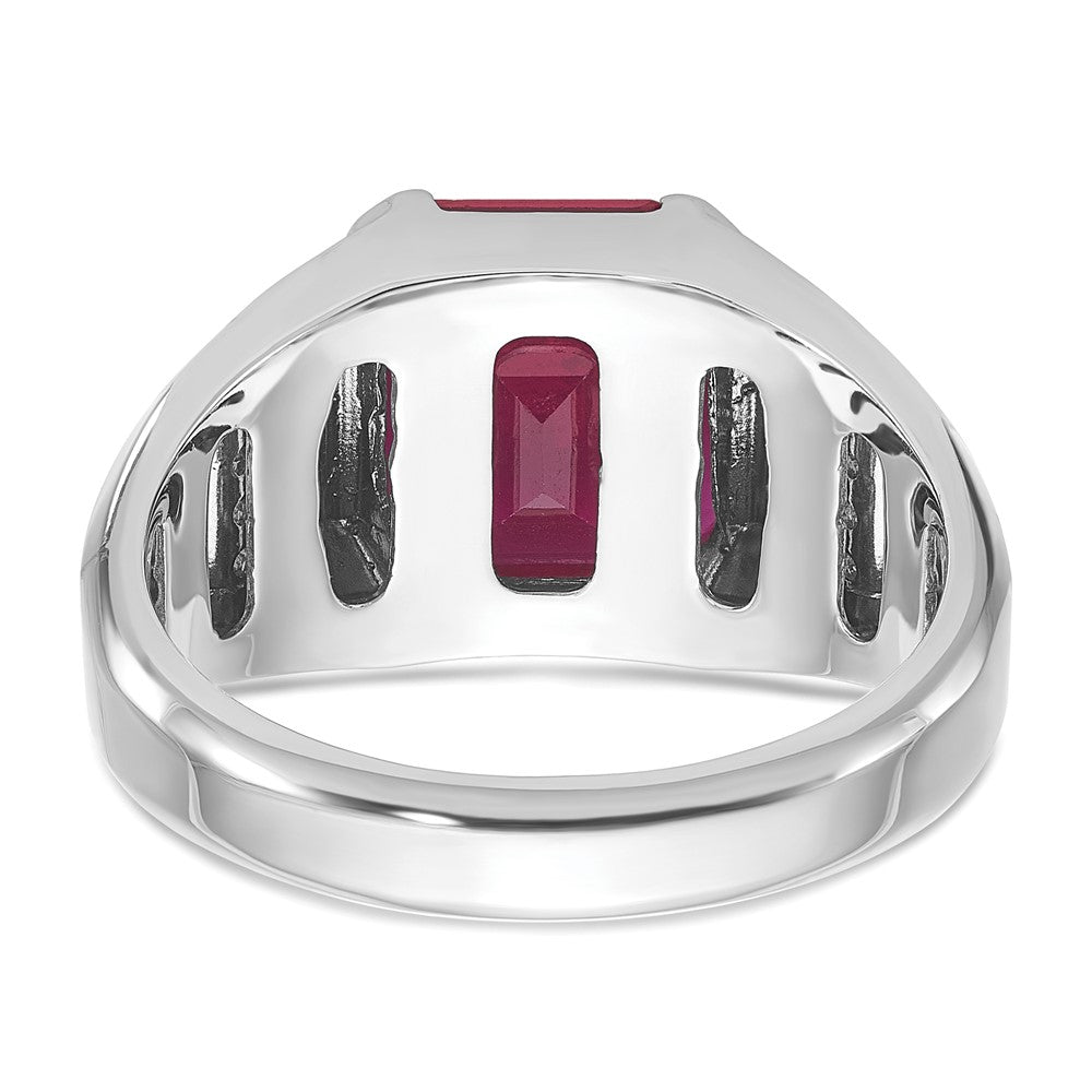14k White Gold Men's Created Ruby and 1/5 carat Diamond Complete Ring