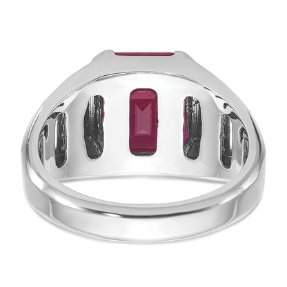 14k White Gold Men's Created Ruby and 1/5 carat Diamond Complete Ring