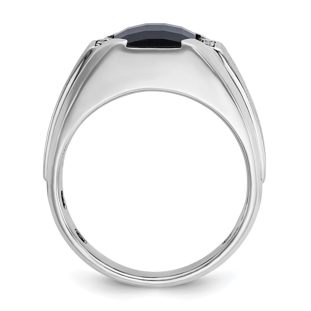 14k White Gold Men's Satin Onyx and Diamond Complete Ring