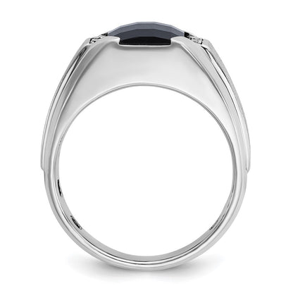 14k White Gold Men's Satin Onyx and Diamond Complete Ring