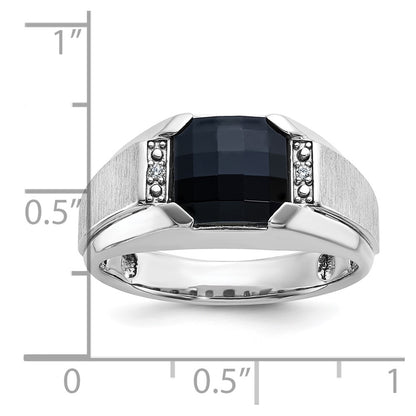 14k White Gold Men's Satin Onyx and Diamond Complete Ring
