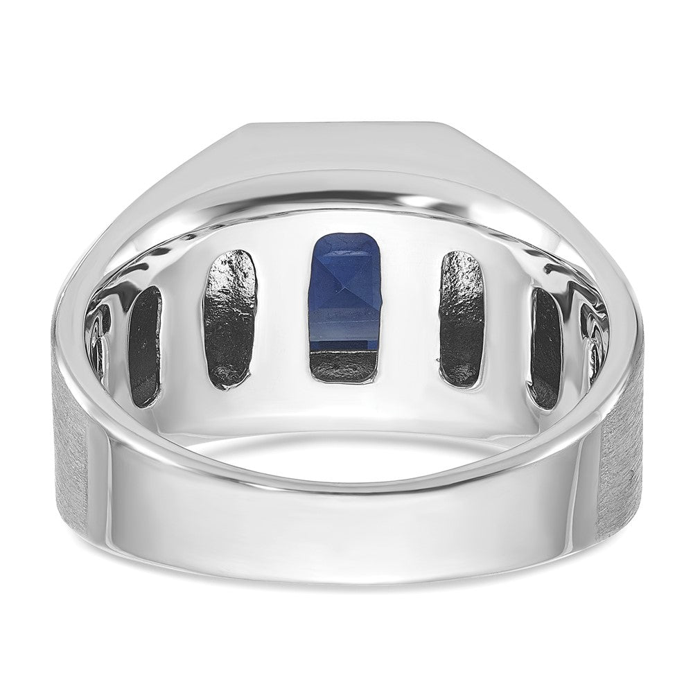 14k White Gold Men's Created Sapphire and 1/3 carat Diamond Complete Ring