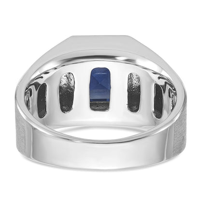 14k White Gold Men's Created Sapphire and 1/3 carat Diamond Complete Ring