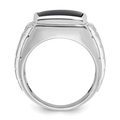 14k White Gold Men's Polished and Satin Onyx Complete Ring