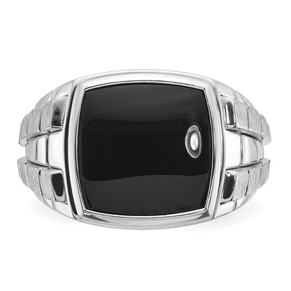 14k White Gold Men's Polished and Satin Onyx Complete Ring