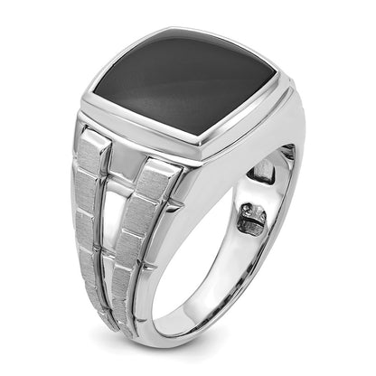 14k White Gold Men's Polished and Satin Onyx Complete Ring