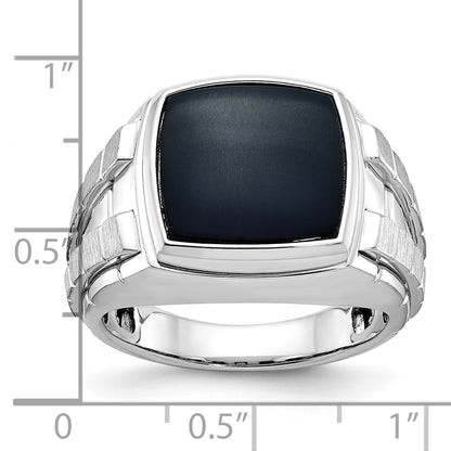 14k White Gold Men's Polished and Satin Onyx Complete Ring