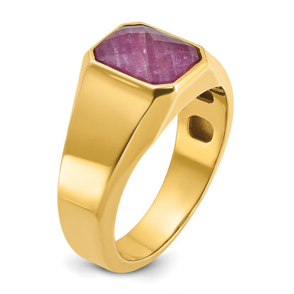 14k Yellow Gold Men's Ruby Doublet Stone Complete Ring