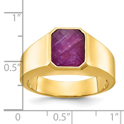 14k Yellow Gold Men's Ruby Doublet Stone Complete Ring